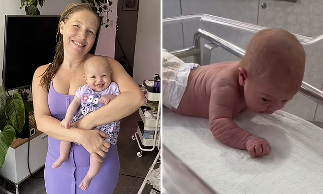 First-time mom is stunned when newborn baby lifts her head and crawls across the hospital cot