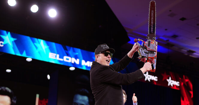 Elon Musk wields chainsaw on stage as ex sends him grim message